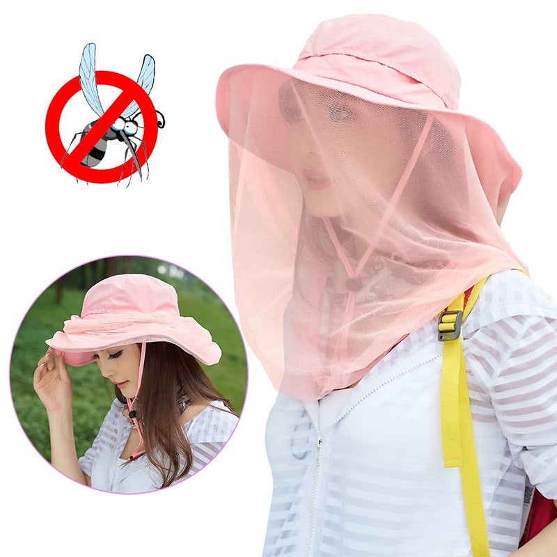 Jackcell Mosquito Head Net Hat, Safari Hat Sun Hat with Mesh Protection from Insect Pink - Image 2